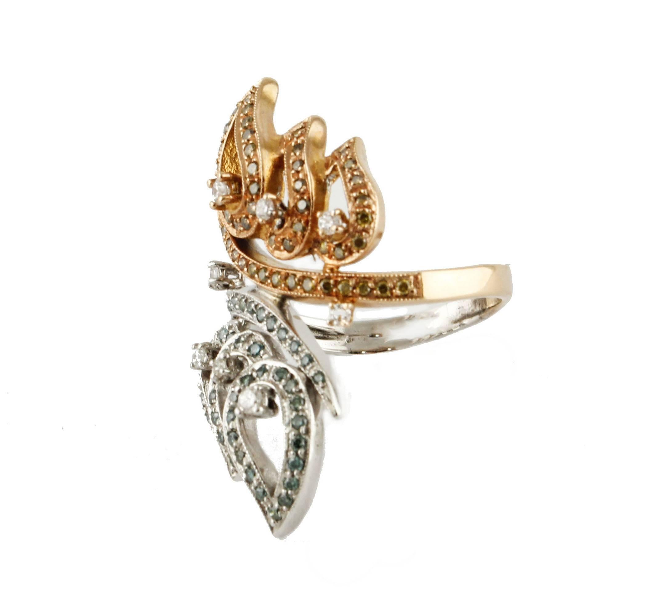 Brilliant Cut Diamond, 18 kt  Rose and White Gold Butterfly Ring For Sale