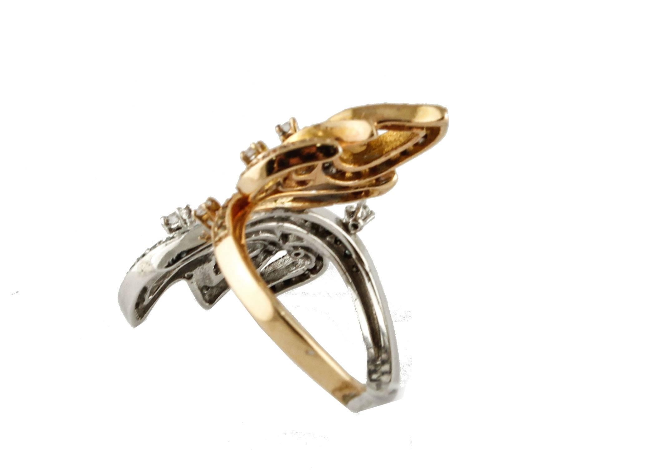 Diamond, 18 kt  Rose and White Gold Butterfly Ring In Good Condition For Sale In Marcianise, Marcianise (CE)