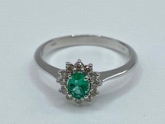 Ring in 18 Kt White Gold, Emerald and Brilliant Cut Diamonds