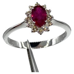 Ring in 18 Kt White Gold, Ruby and Brilliant Cut Diamonds