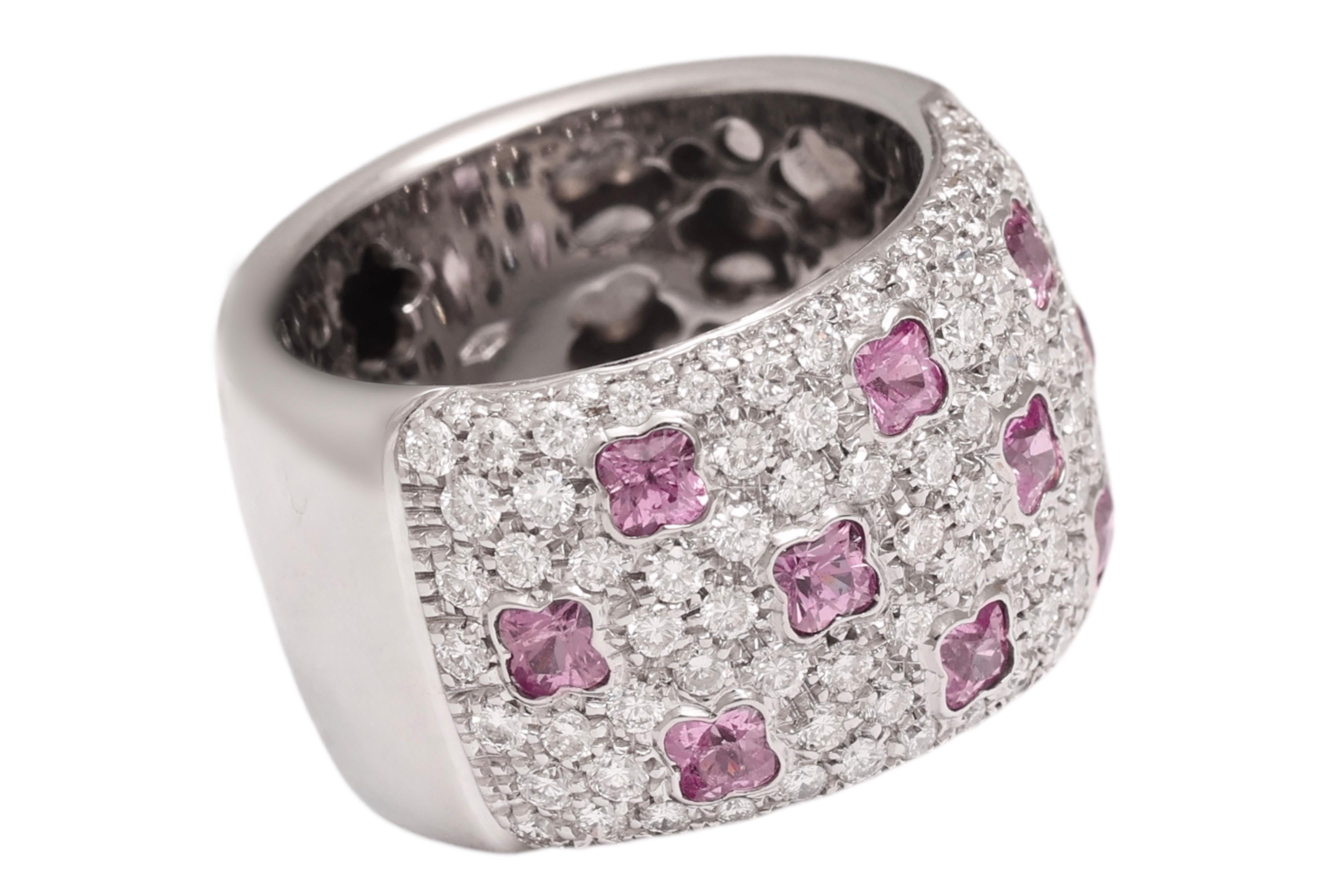Anello in 18 kt. Oro bianco con 1,5 carati. Diamanti e 1,5 ct. Zaffiri rosa in vendita 6
