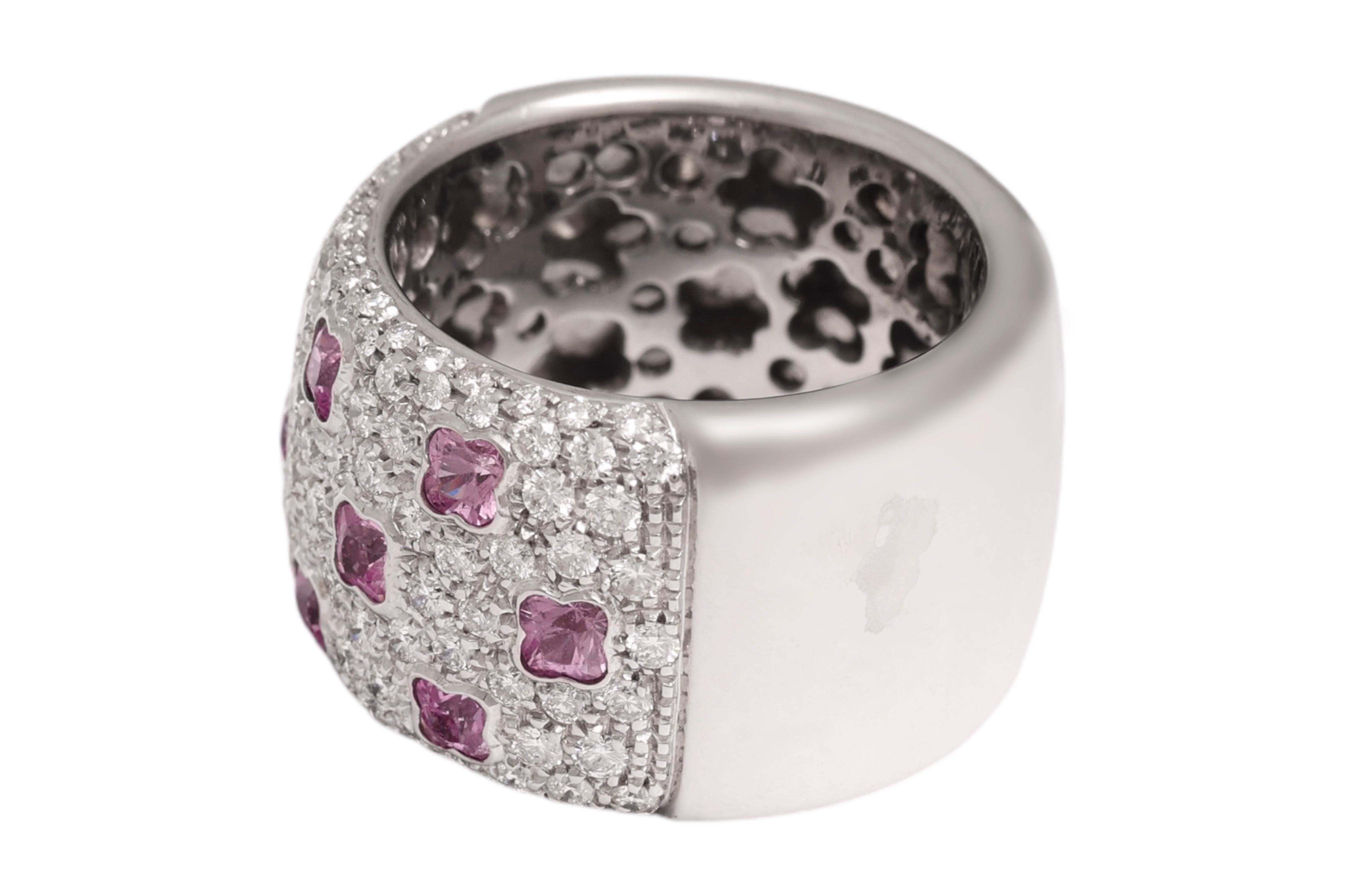 Anello in 18 kt. Oro bianco con 1,5 carati. Diamanti e 1,5 ct. Zaffiri rosa in vendita 7