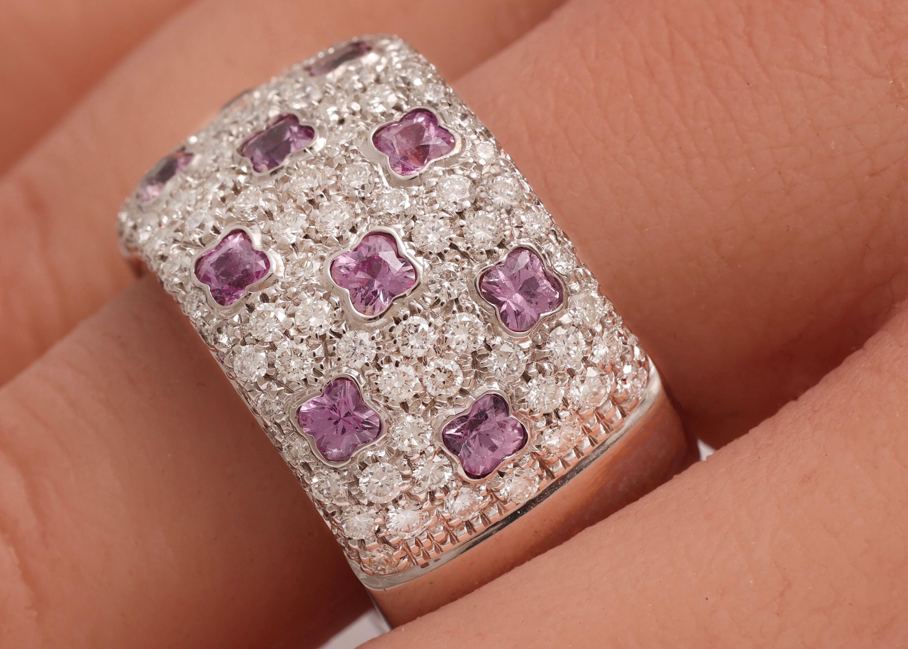 Taglio brillante Anello in 18 kt. Oro bianco con 1,5 carati. Diamanti e 1,5 ct. Zaffiri rosa in vendita