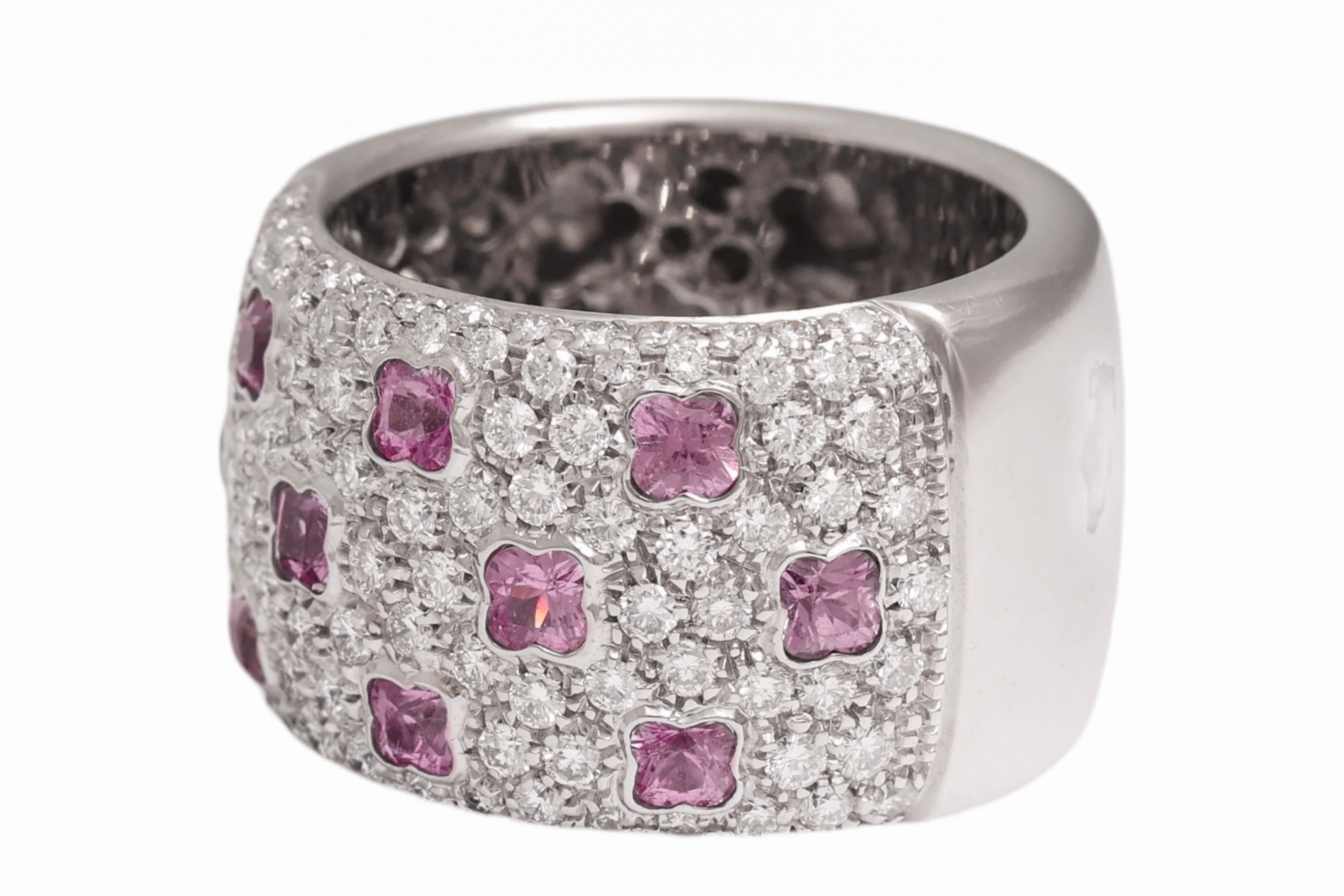 da uomo o donna Anello in 18 kt. Oro bianco con 1,5 carati. Diamanti e 1,5 ct. Zaffiri rosa in vendita