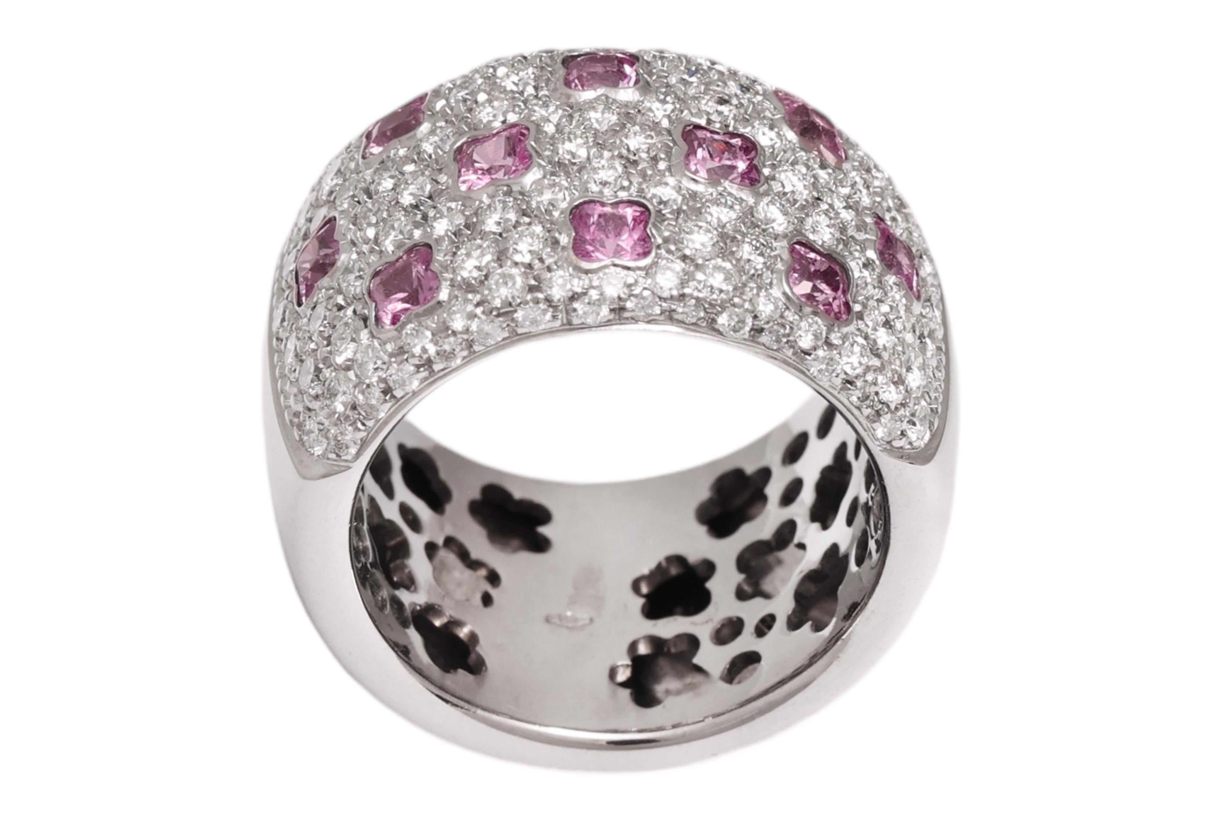 Anello in 18 kt. Oro bianco con 1,5 carati. Diamanti e 1,5 ct. Zaffiri rosa in vendita 1