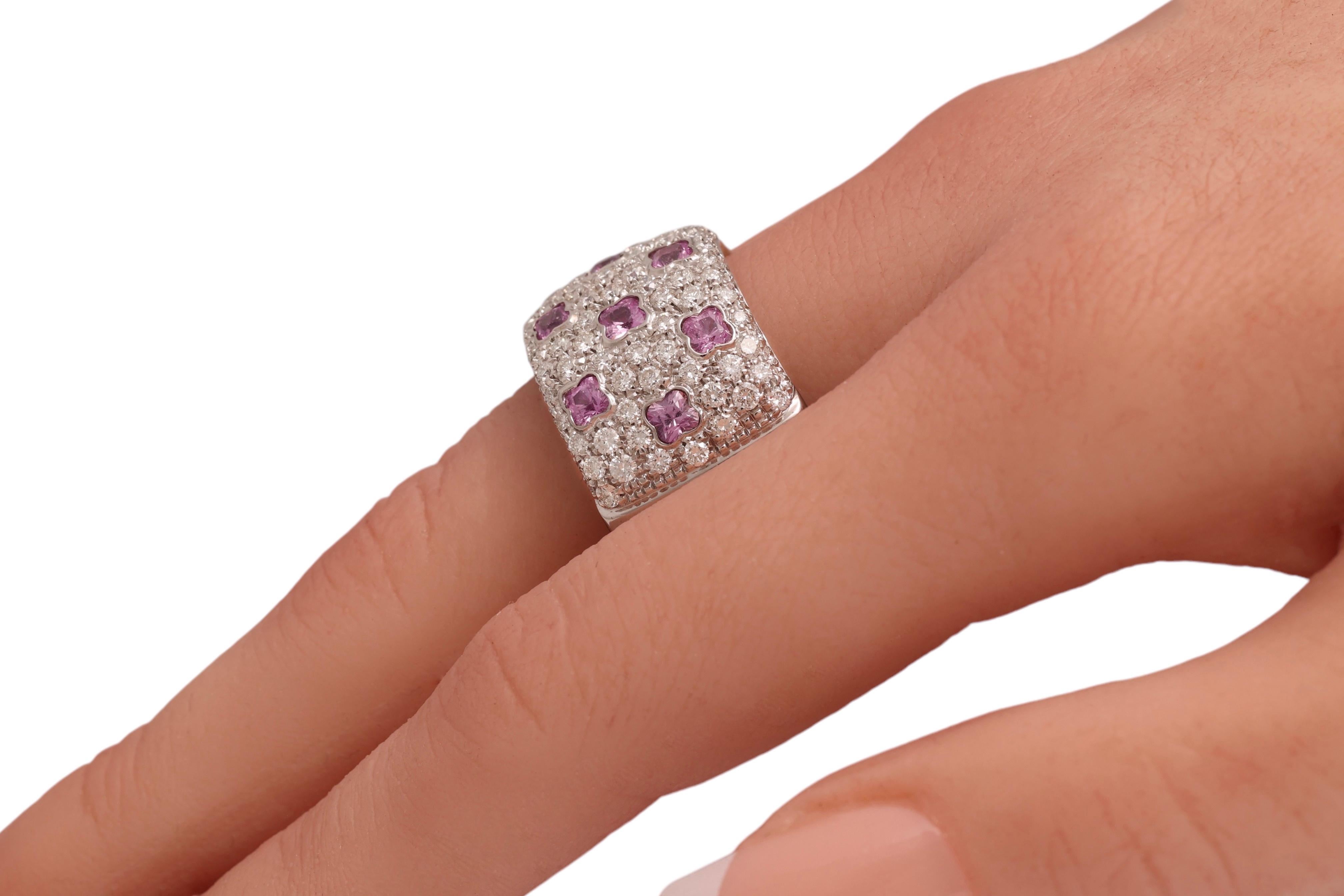 Anello in 18 kt. Oro bianco con 1,5 carati. Diamanti e 1,5 ct. Zaffiri rosa in vendita 3