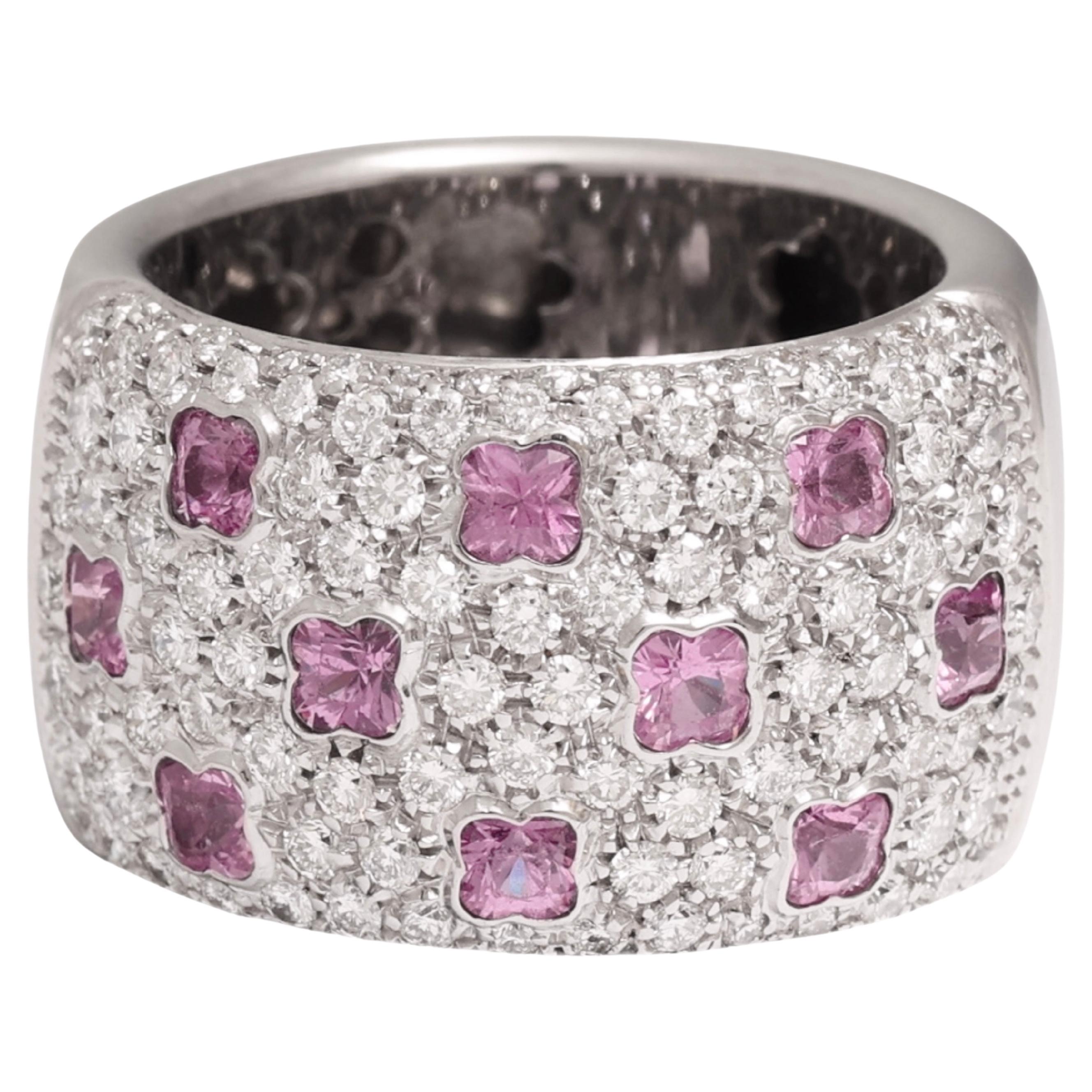Ring in 18 kt. White Gold Set with 1.5 ct. Diamonds & 1.5 ct. Pink Sapphires