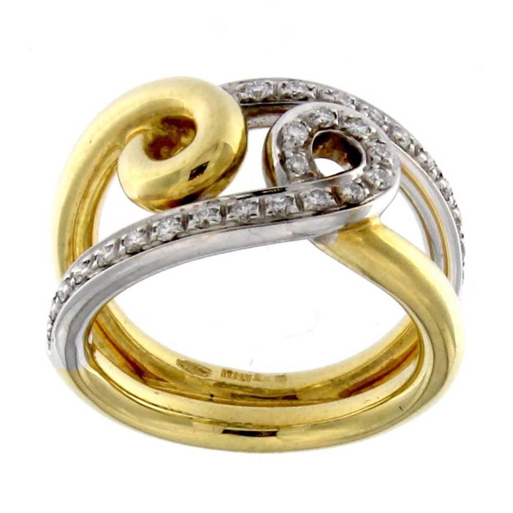 Ring in 18 Karat Yellow and White Gold and White Diamond For Sale