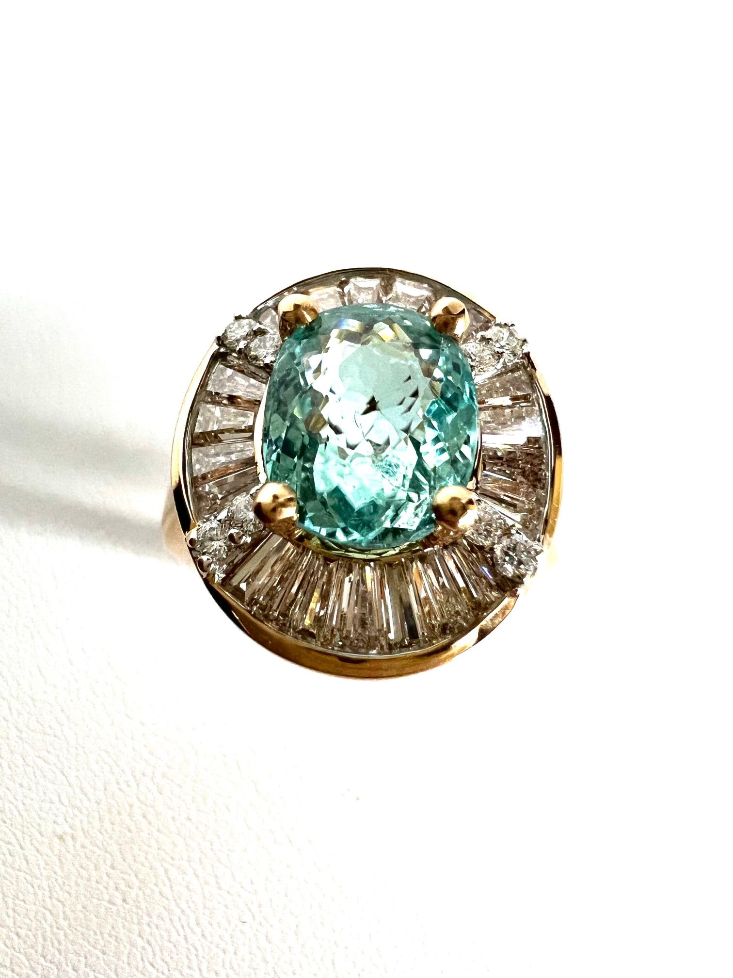 Contemporary Ring in 18k Red Gold with Paraiba Tourmaline and Diamonds For Sale