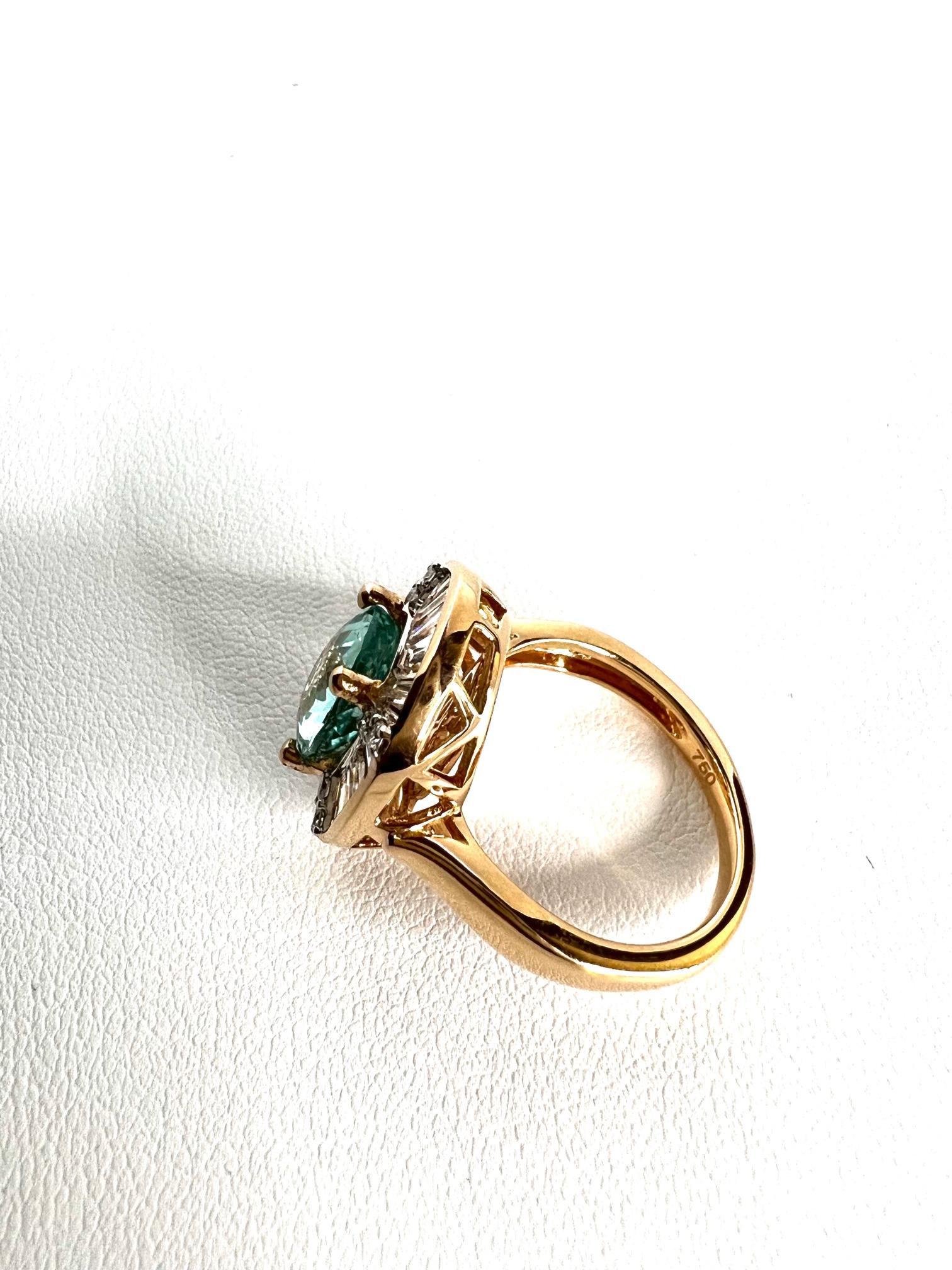 Ring in 18k Red Gold with Paraiba Tourmaline and Diamonds For Sale 2