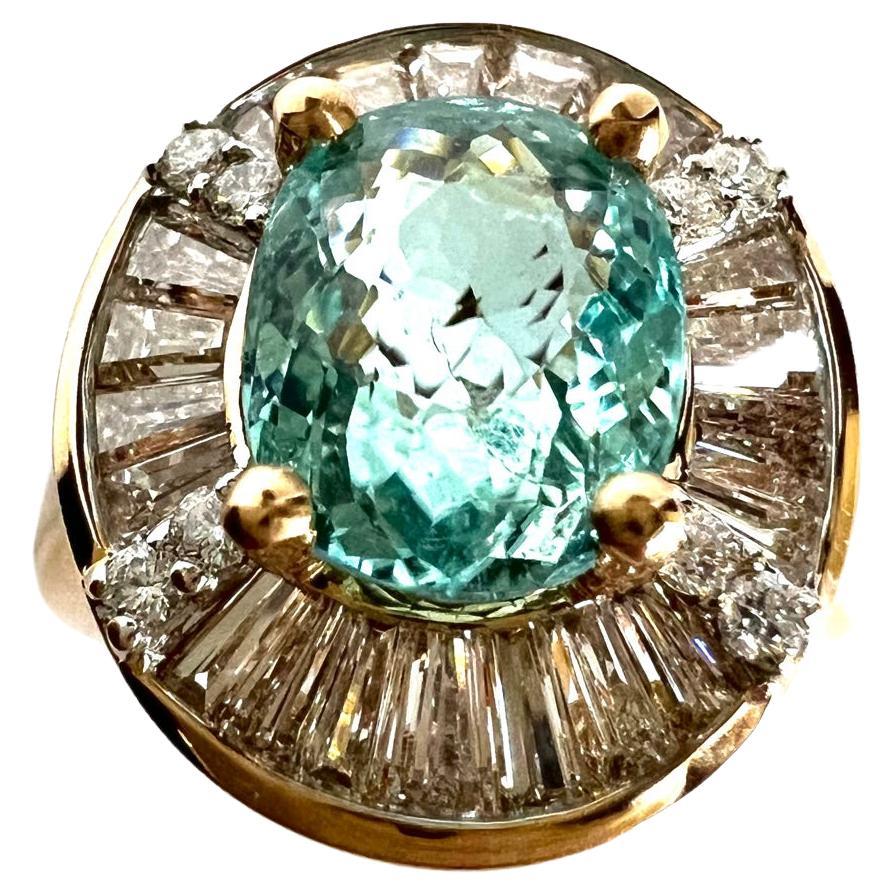 Ring in 18k Red Gold with Paraiba Tourmaline and Diamonds For Sale
