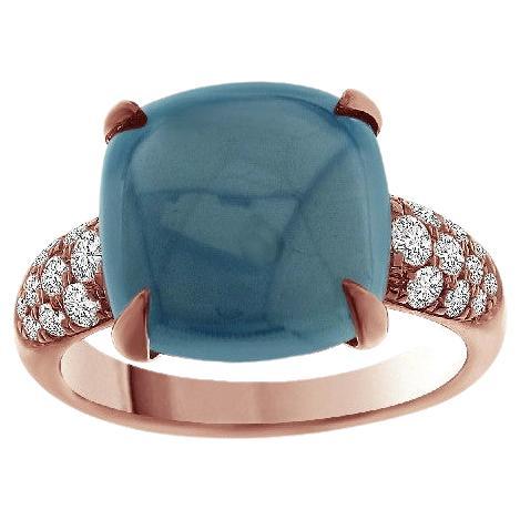 Ring aus 18 Karat Roségold mit Diamanten und blauem Topas im Angebot