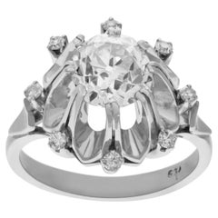 Ring in 18k White Gold with 1.50 Carat Old Mine Cut Diamond with Diamond