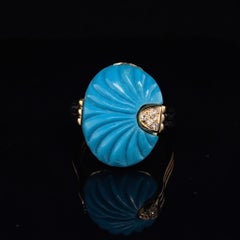Ring in 18K Yellow Gold Natural Turquoise & Brilliant-Cut Diamond