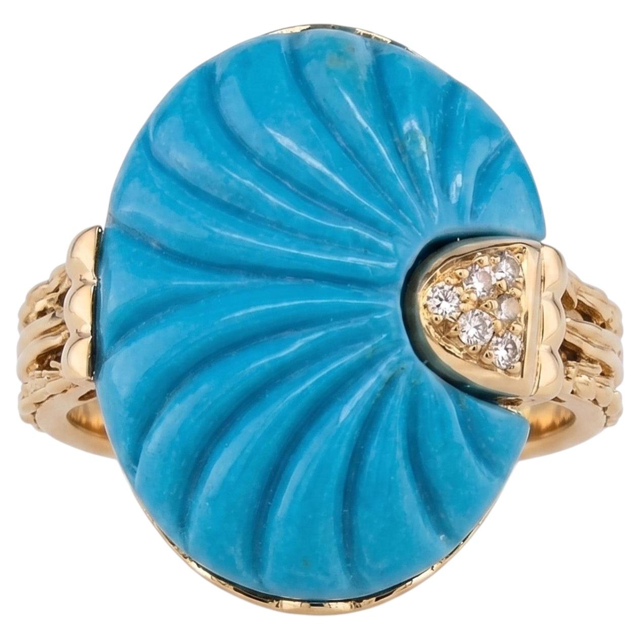 Anello Pradera in oro giallo 18 carati con turchese naturale e diamanti a taglio Brilliante in vendita