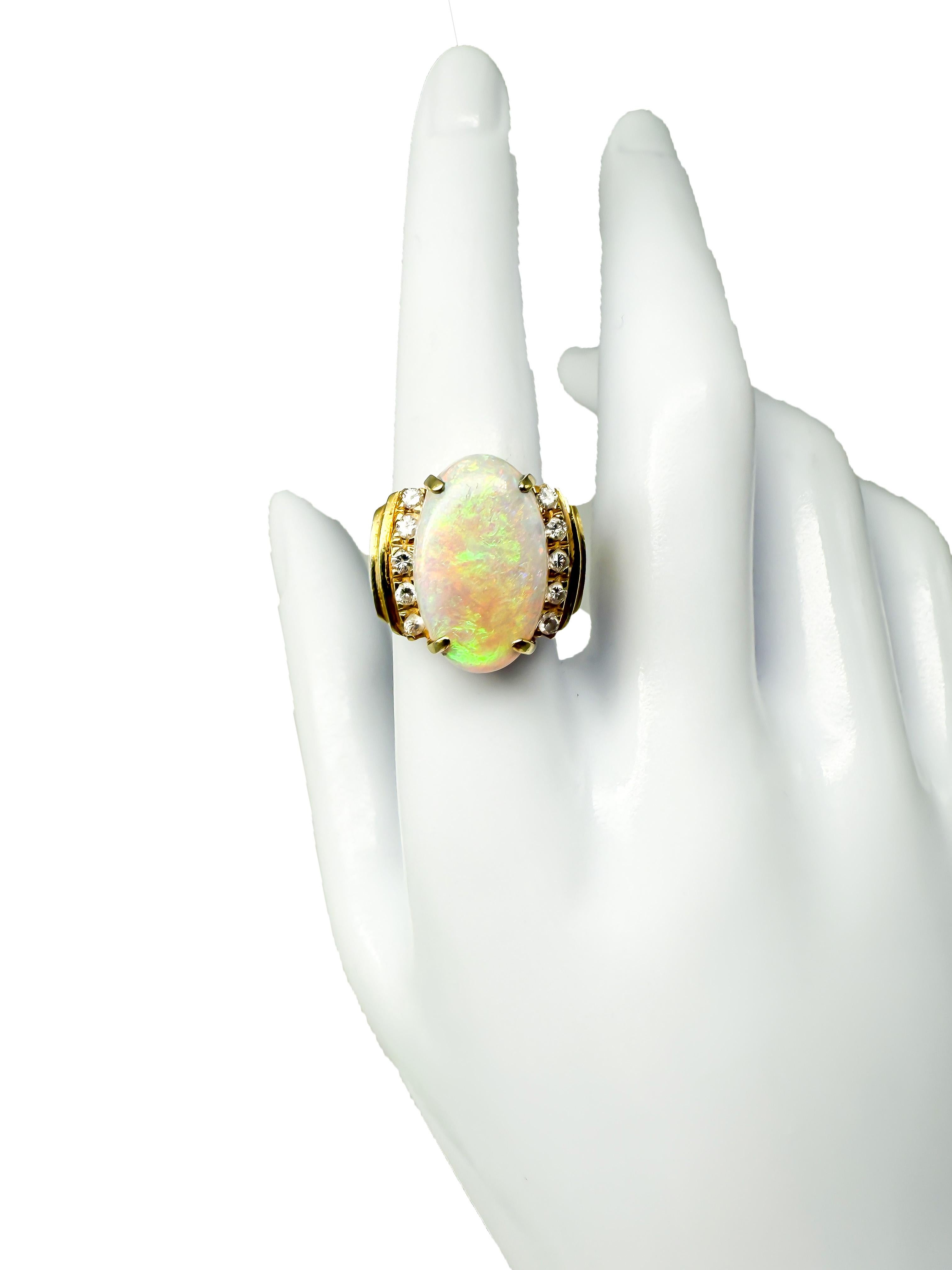 Cabochon Ring in 18K Yellow Gold with Opal and Diamonds For Sale