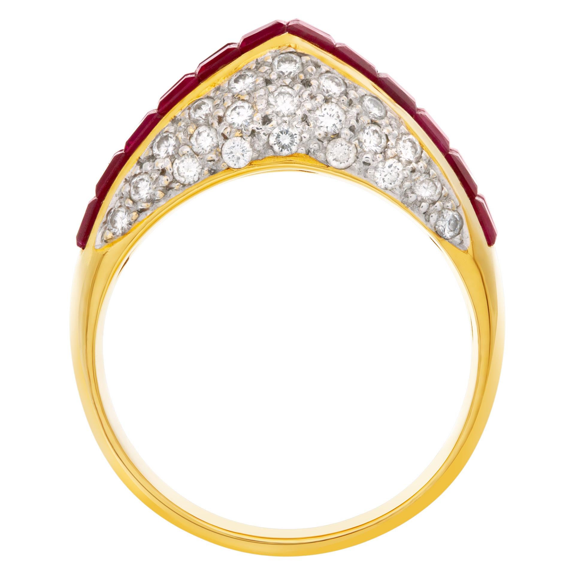 Women's or Men's Ring in 18k Yellow Gold with over 2.40 Carats in Rubies and 1 Carat in Diamonds For Sale
