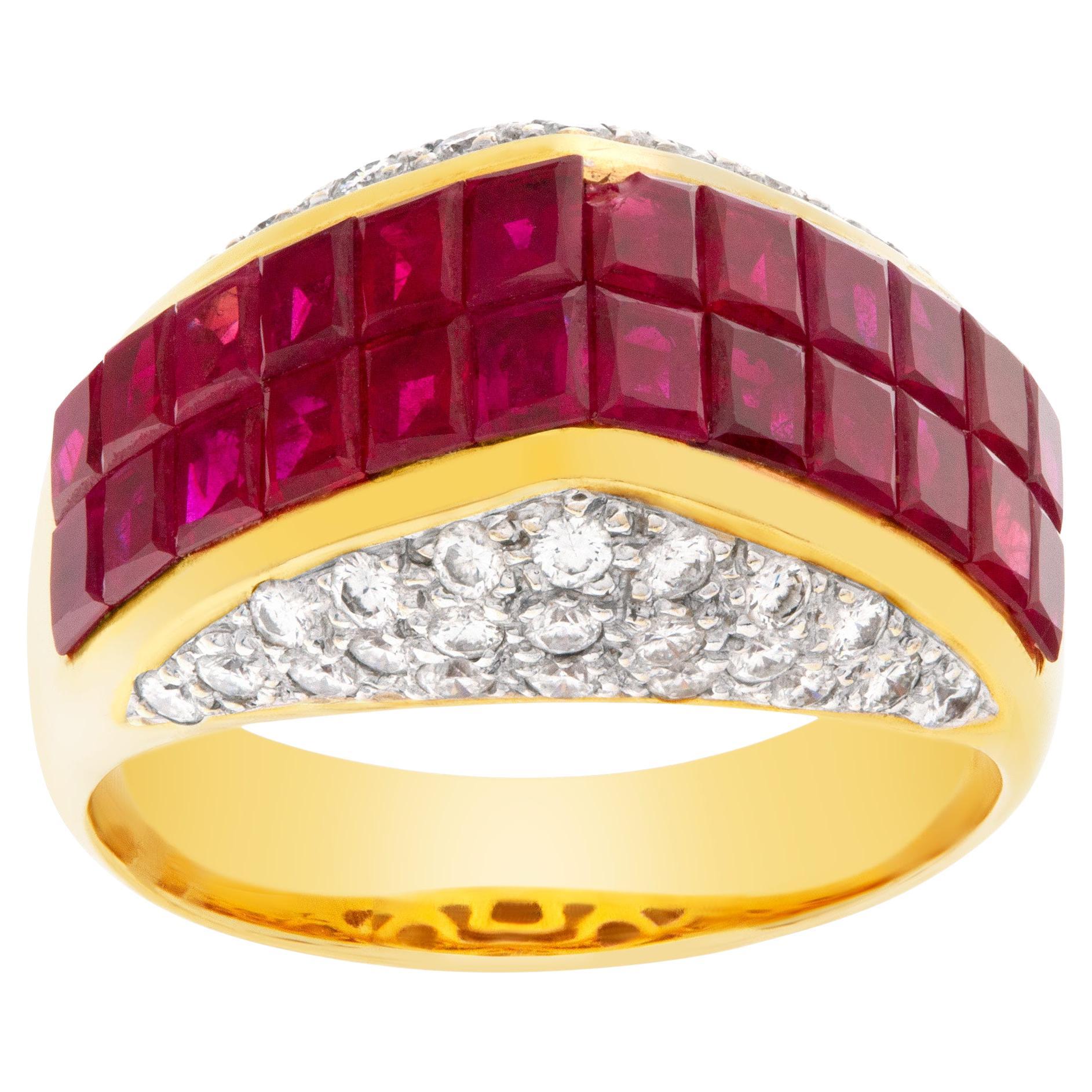 Ring in 18k Yellow Gold with over 2.40 Carats in Rubies and 1 Carat in Diamonds For Sale
