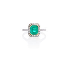 Ring in 18Kt White Gold with 1.70ct Rare Green Emerald Cut Emerald and Diamonds