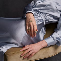 Ring in 18kt Yellow Gold Pear Iolite Peridons and Diamonds Oval Shape Cluster