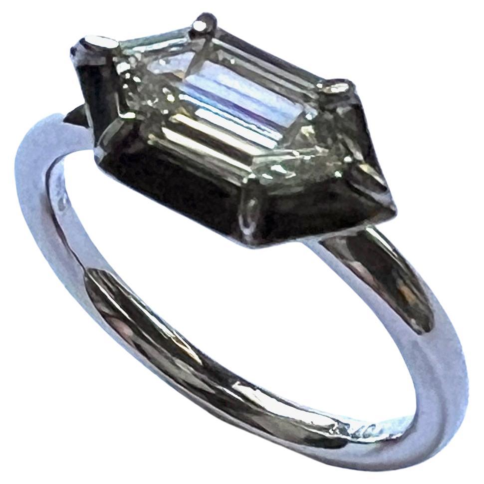 Ring in 950 Platinum with Hexaconal Step Cut Diamond  For Sale