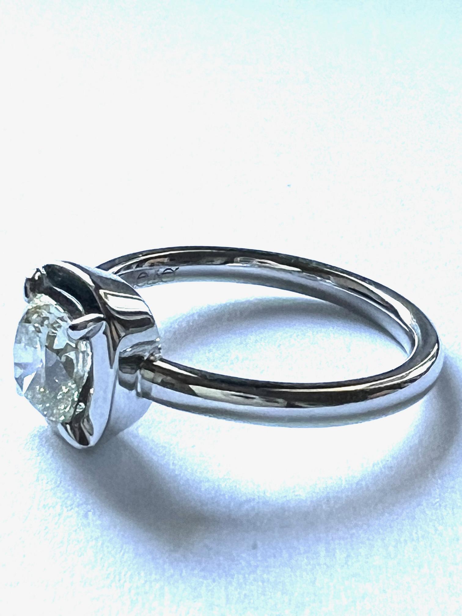 Ring in 950 Platinum with Vintage-cut Diamond  In New Condition For Sale In Idar-Oberstein, DE