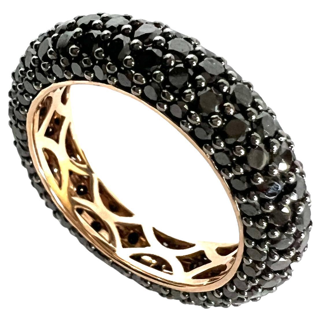 Ring in Red Gold with Black Diamonds For Sale