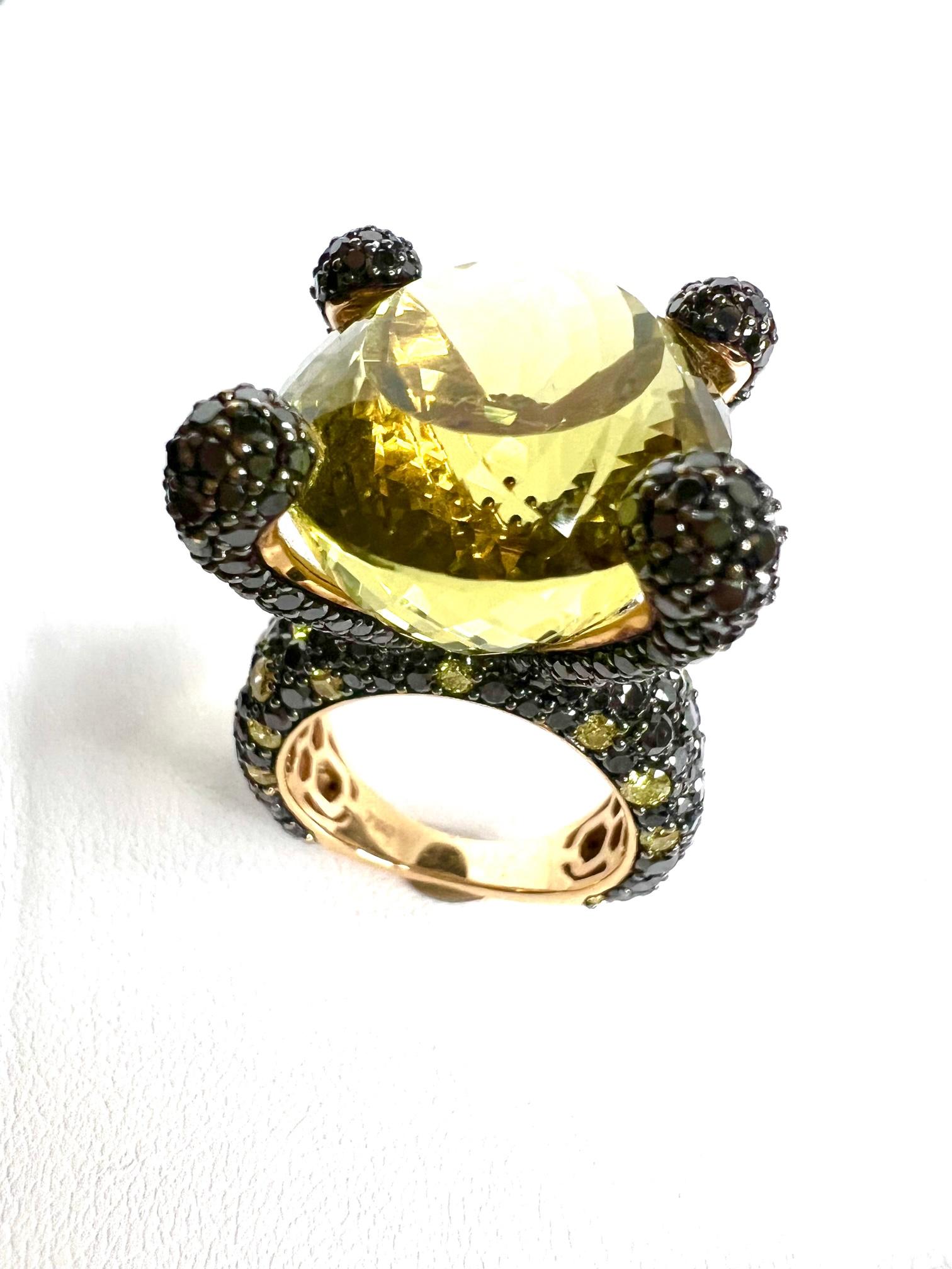 Ring in Red Gold with Citrin and Diamonds In New Condition For Sale In Idar-Oberstein, DE