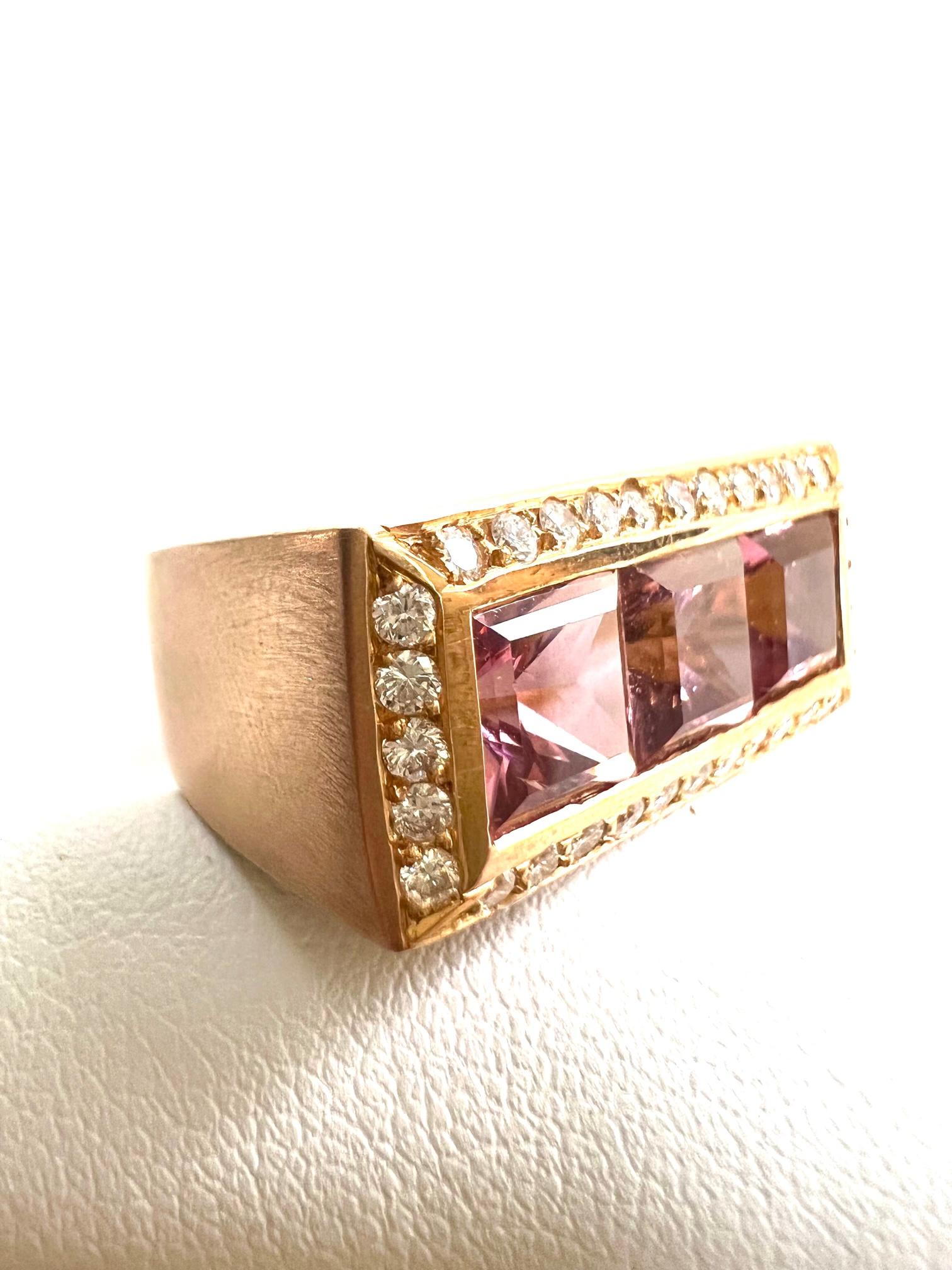 Ring in Red Gold with pink Tourmaline In New Condition For Sale In Idar-Oberstein, DE
