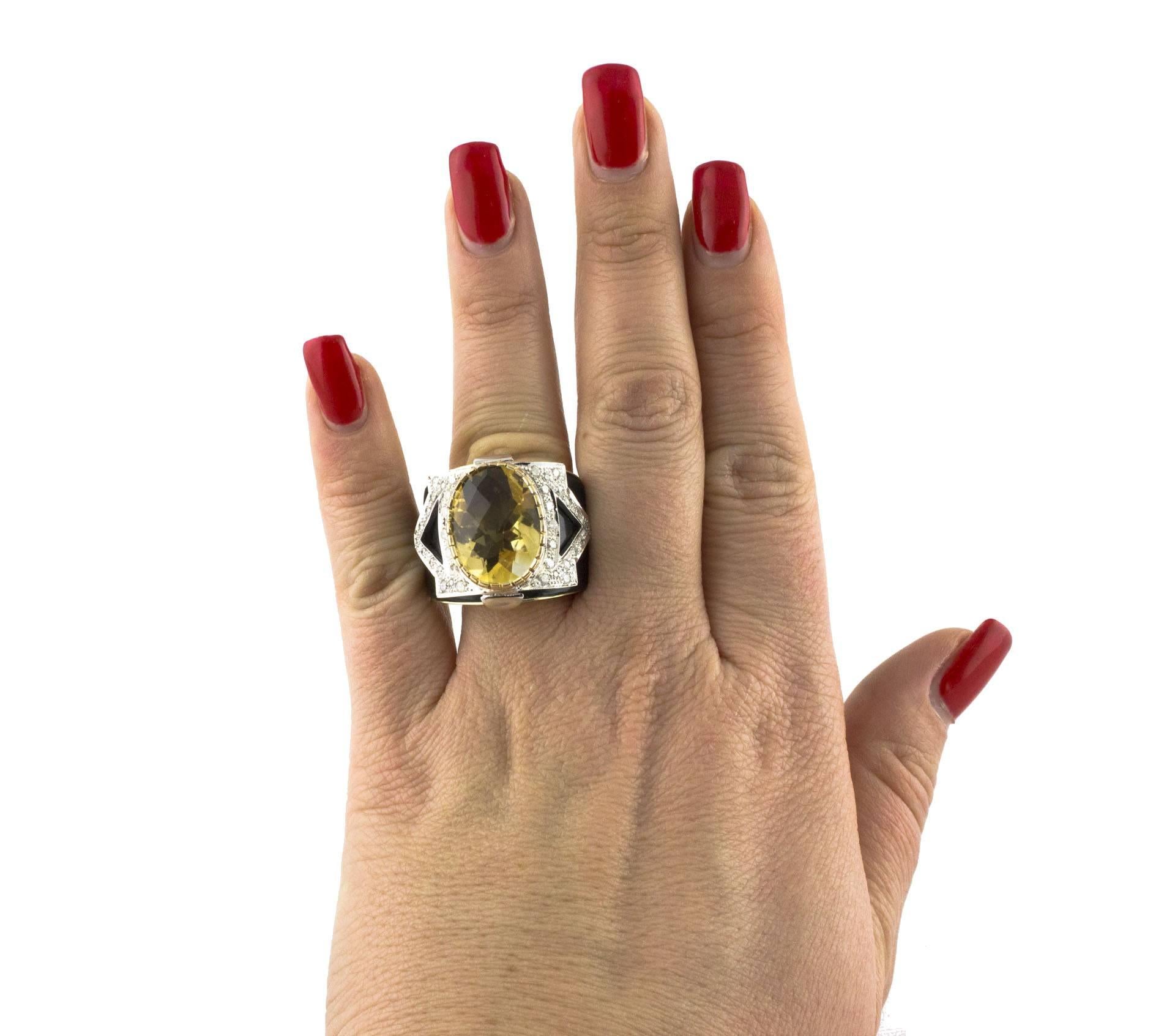 Ring in Rose Gold Diamonds Onyx and Topaz In Good Condition In Marcianise, Marcianise (CE)