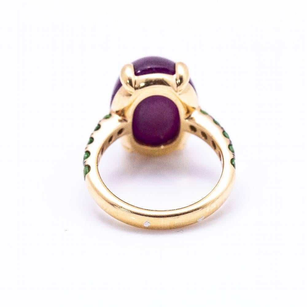 Ring in Rose Gold, Tsavorite and Ruby In New Condition For Sale In BARCELONA, ES
