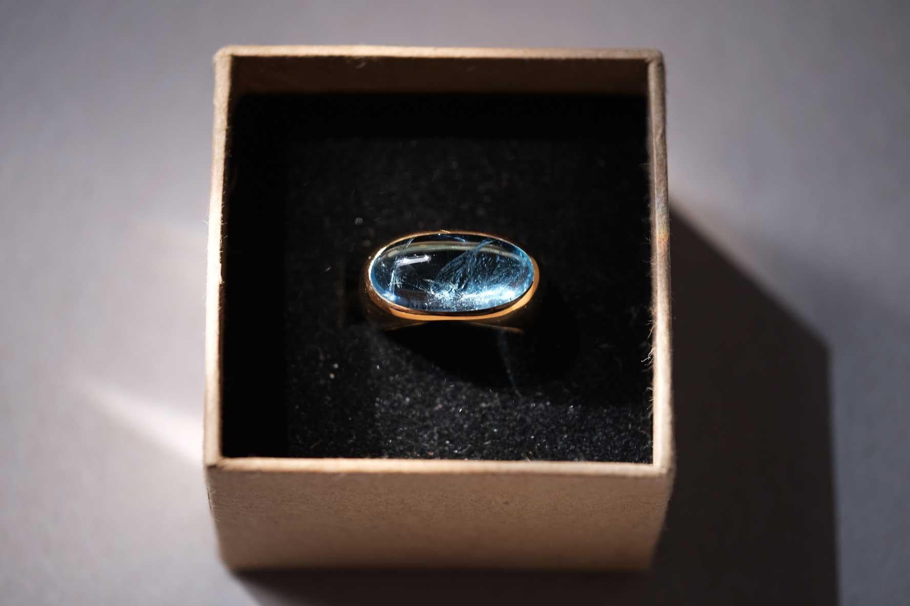 Ring in Rose Gold with 1 blue Aquamarine Oval 1
