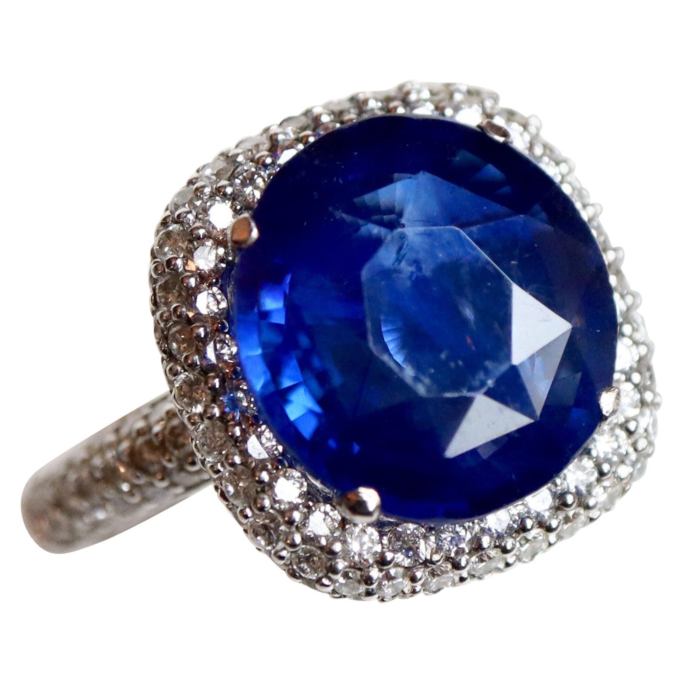 Ring in White Gold 18 Karat and Ceylon Sapphire 4.86 Carat For Sale