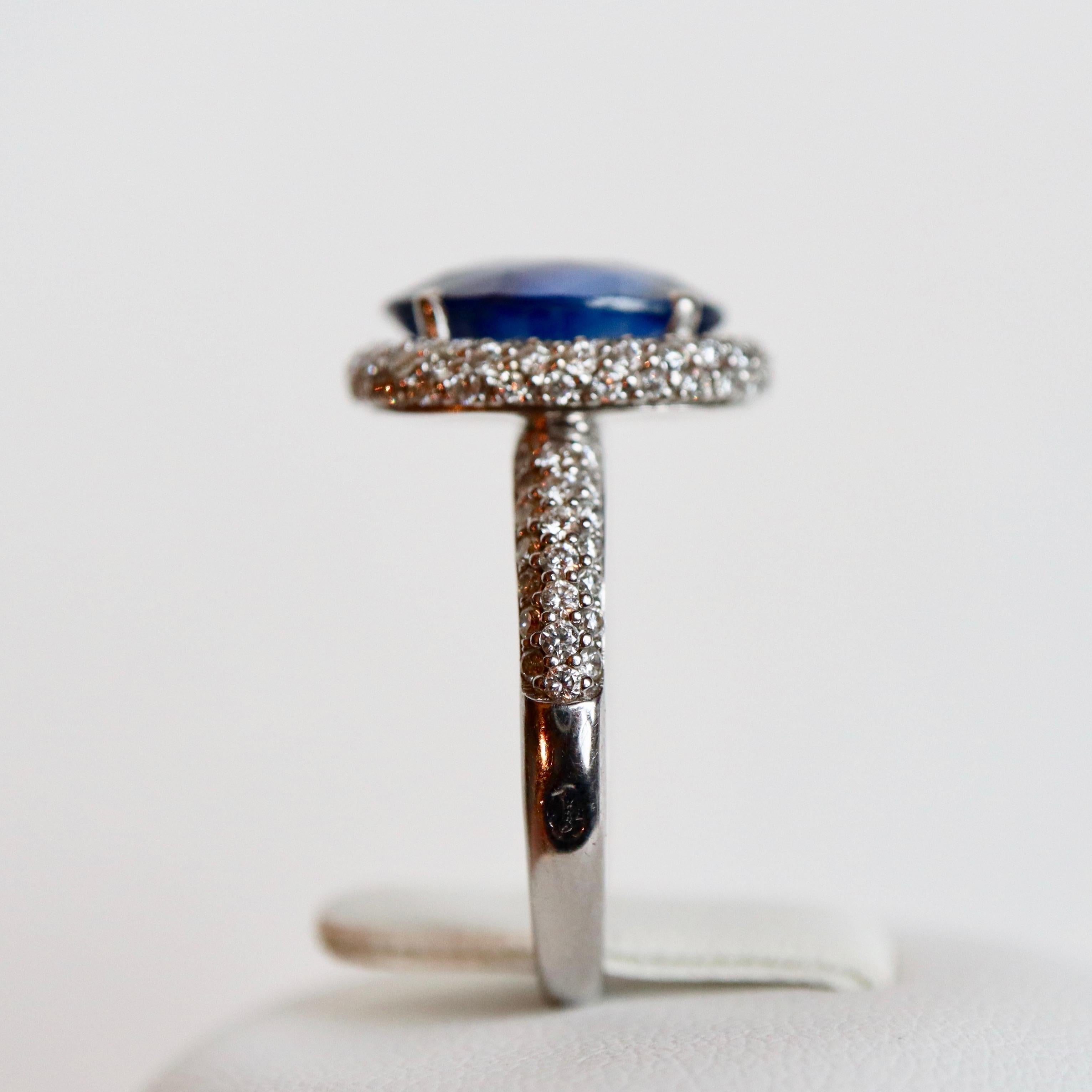 Ring in White Gold 18 Karat and Ceylon Sapphire 4.86 Carat For Sale 1