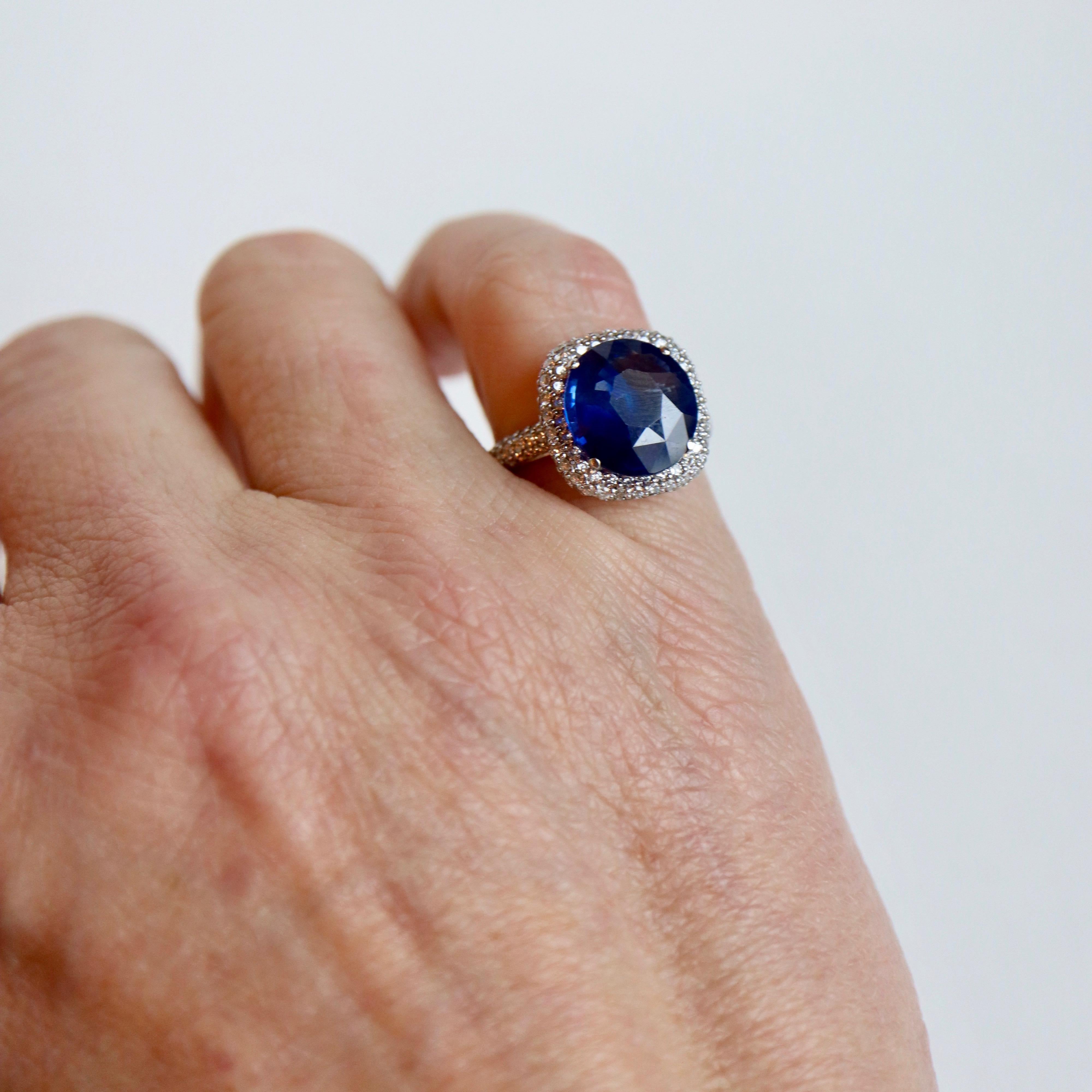 Ring in White Gold 18 Karat and Ceylon Sapphire 4.86 Carat For Sale 4