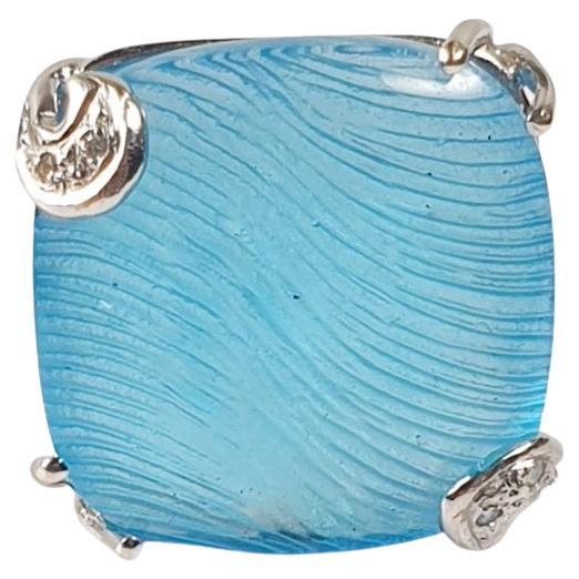 Ring in White Gold with Blue Stone and Diamonds