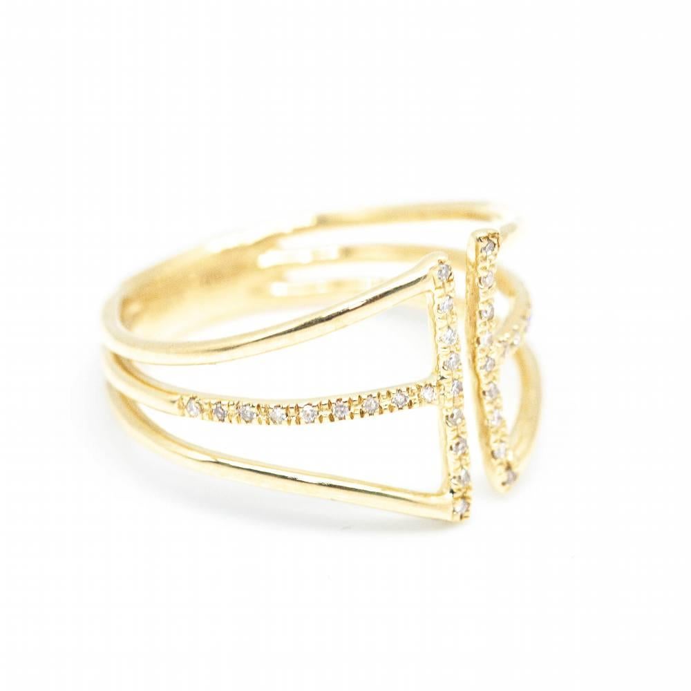 Yellow Gold Ring with Diamonds for women : Diamonds in Brilliant cut with a total weight of 0,10ct l Open ring, flexibility from Size 13 to 15 : 18kt Yellow Gold : 3,50 grams : Brand new : Ref.D361156SP