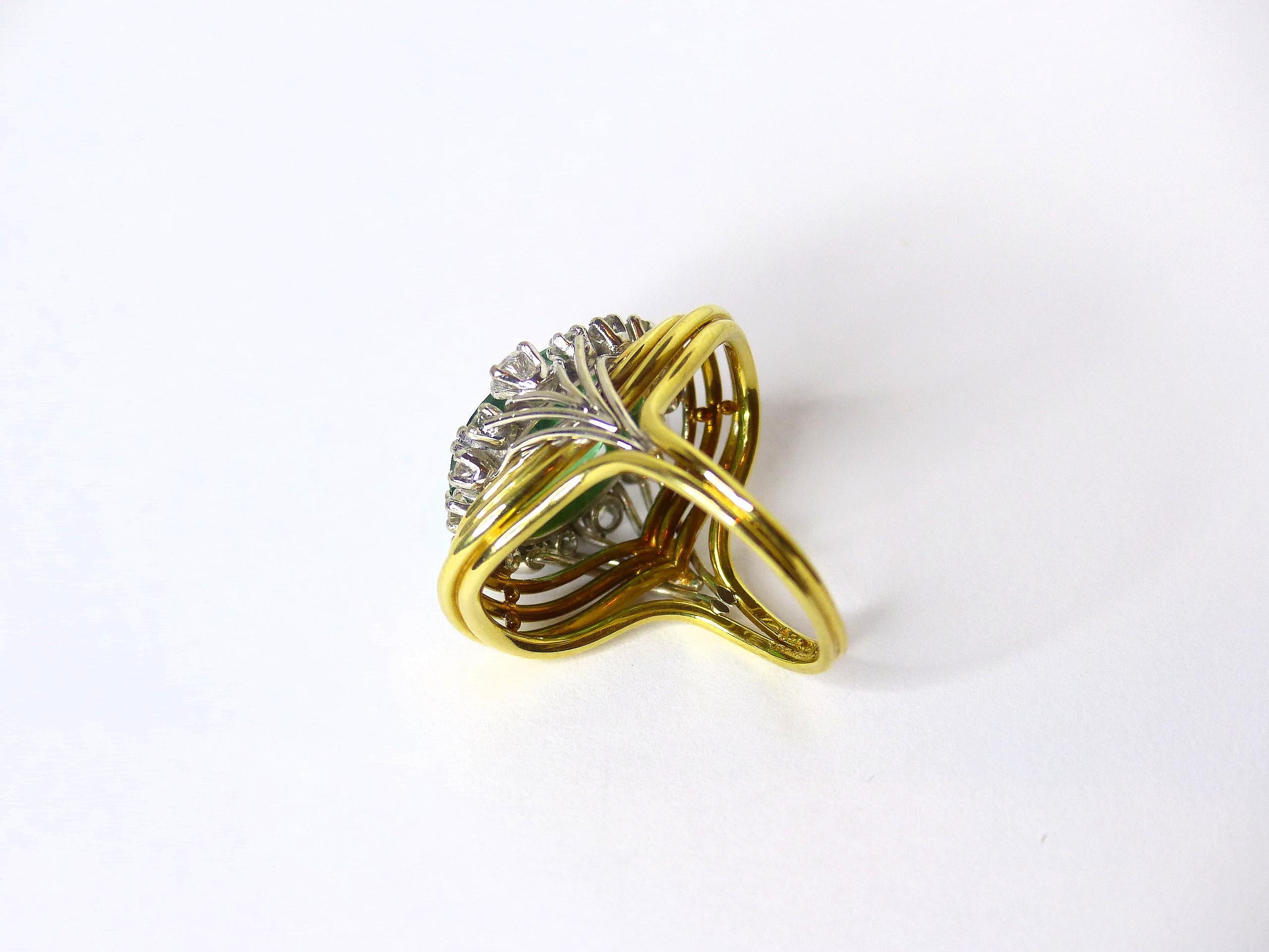 Women's Ring in Yellow Gold with 1 green Tourmaline and Diamonds