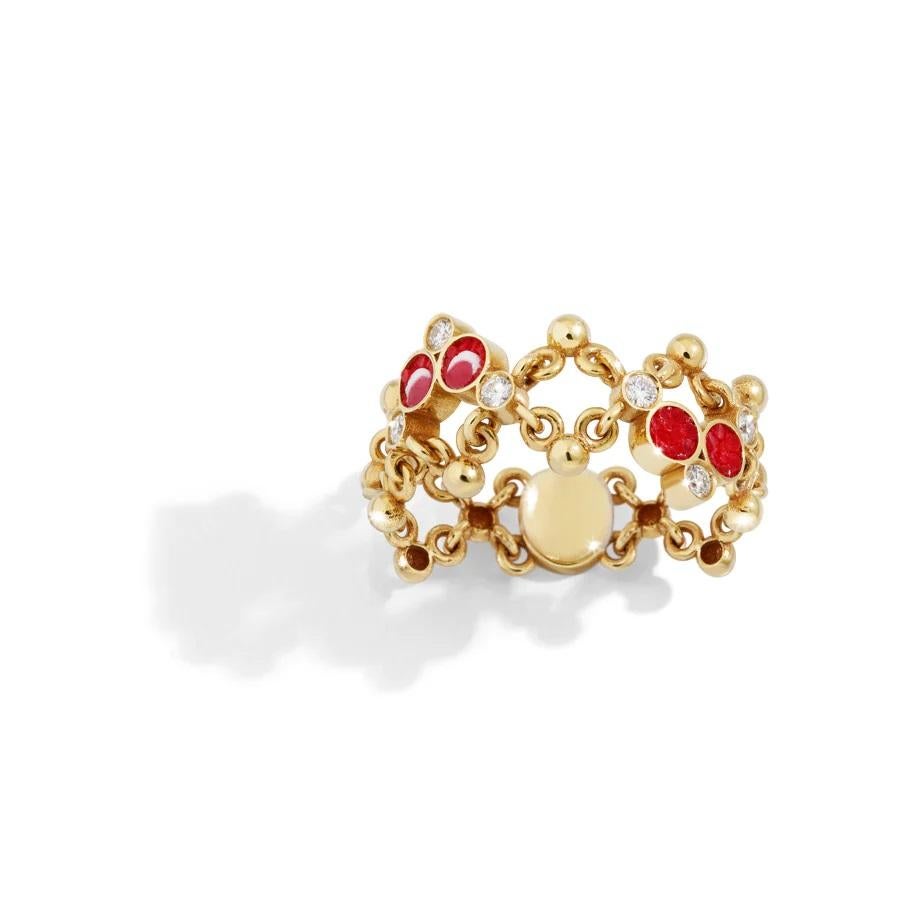 En vente :  Bague en or jaune avec diamants blancs et micromosaïque 2