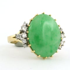 Ring jade diamonds bicolor gold 18k