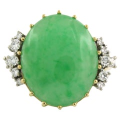 Ring jade diamonds bicolor gold 18k
