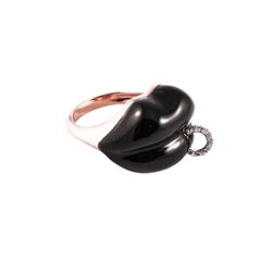 Ring Lips, in Rose Gold and Black Enamel and Diamonds Piercing