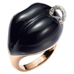 Ring Lips, in Rose Gold and Black Enamel and Diamonds Piercing