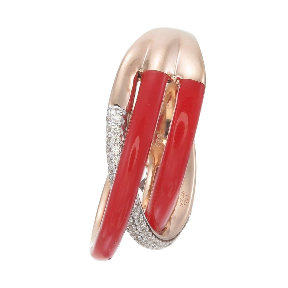 Artisan Ring made in 18kt gold with natural diamonds and Red ceramic For Sale
