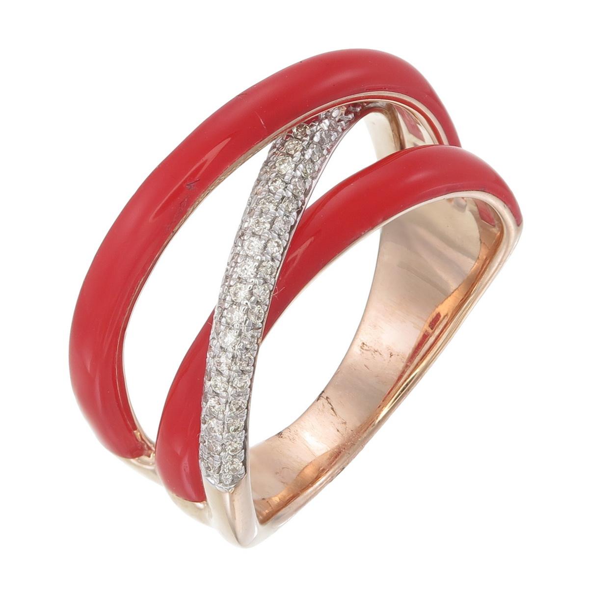 Ring made in 18kt gold with natural diamonds and Red ceramic For Sale