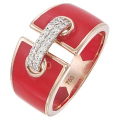 Ring aus 18 Karat Gold mit natürlichen Diamanten und roter Keramik
