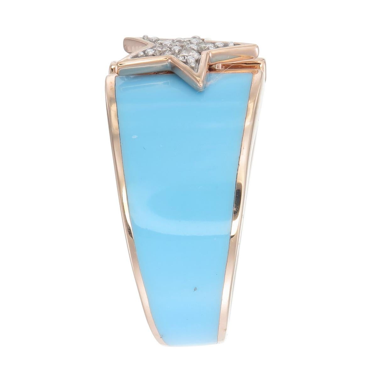 Artisan Ring made in 18kt gold with natural diamonds and Turquoise ceramic For Sale