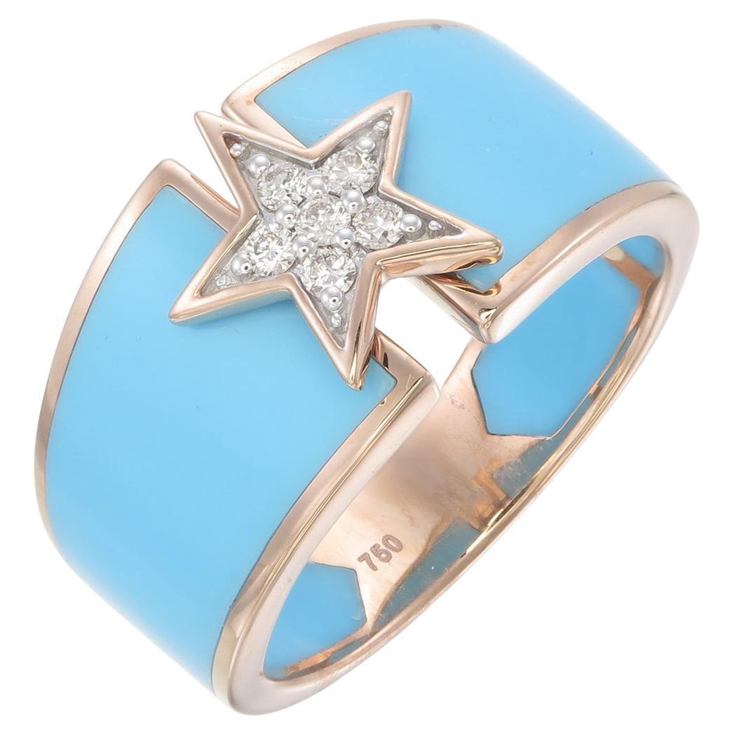 Ring made in 18kt gold with natural diamonds and Turquoise ceramic