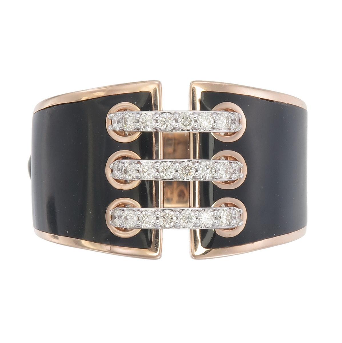 Ring made using Black Ceramic n 18kt Rose gold with natural diamonds

5.26 grams & 0.22 carats of natural diamonds are used in this ring