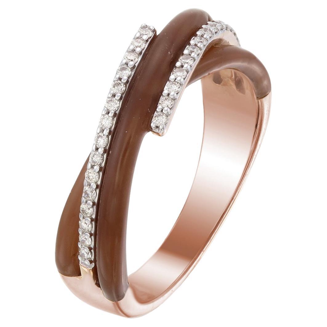 Ring made using Chocolate brown Ceramic n 18kt Pink gold with natural diamonds For Sale